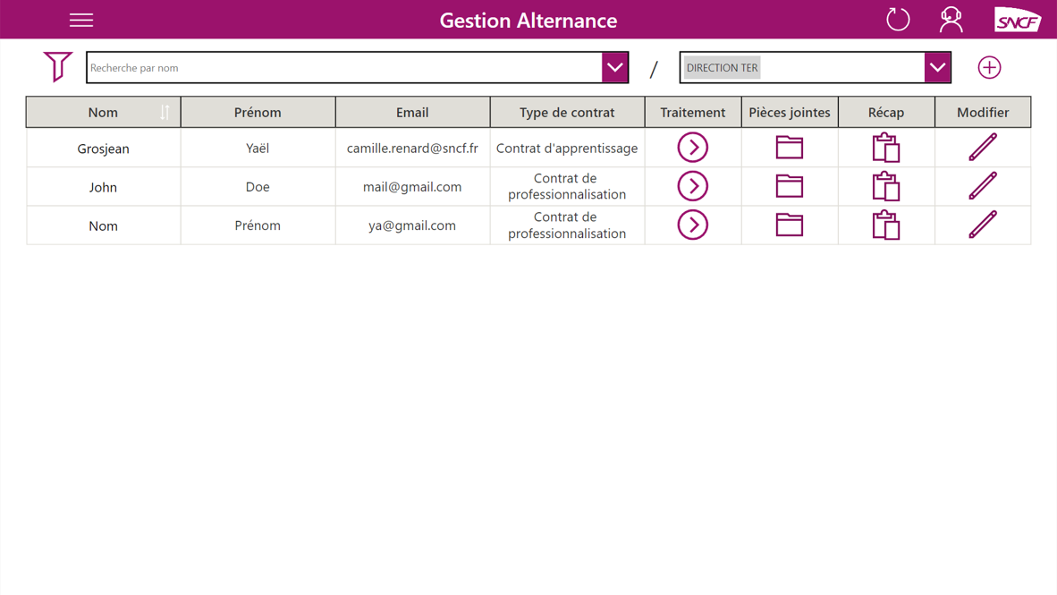 Application Gestion des contrats d'alternances